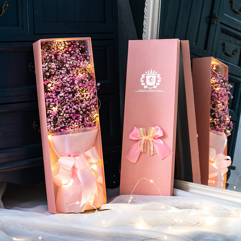퓨어핑크 안개꽃 48cm 선물상자-꽃다발+선물상자+LED조명