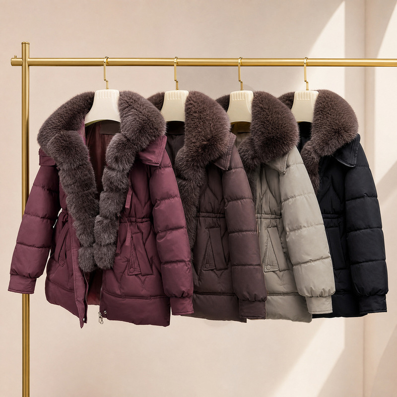 Cross-Border Popular Cotton Coat for Women, Mid-Length, 2026 Winter New Style, Faux Fox Fur Collar, Loose-Fitting Jacket, Foreign Trade Cross-Border Popular Cotton Coat for Women, Mid-Length, 2026 Winter New Style, Faux Fox Fur Collar, Loose-Fitting Jacket, Foreign Trade