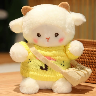 Stuffed Toy Little Sheep Pillow: Oyuncaq yastıqlar - yellow-sweater-khaki-bag-21cm