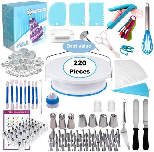 Amazon Cross-border 220/512 piece set cake frosting turntable decoration frosting tip set fondant baking tool