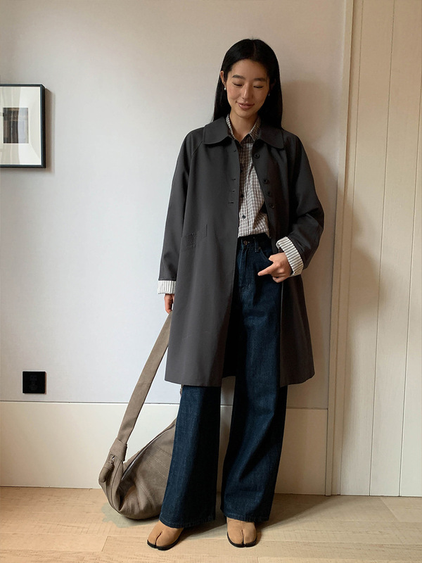 MOXI 十三行女装2025秋季新款韩版高级感翻领中长款女式风衣外套|undefined