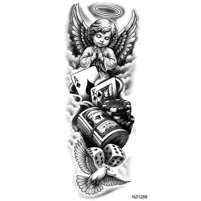 Nuevos productos transfronterizos de tatuaje de ángel, pegatinas de tatuaje de brazo europeas y americanas, tatuaje temporal Temu