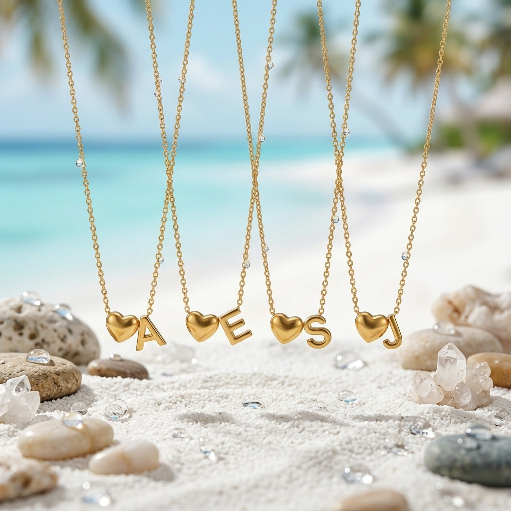 European and American Cross-Border 18K Gold Plated Stainless Steel Heart Pendant Clavicle Chain with 26 English Letters Titanium Steel Necklace