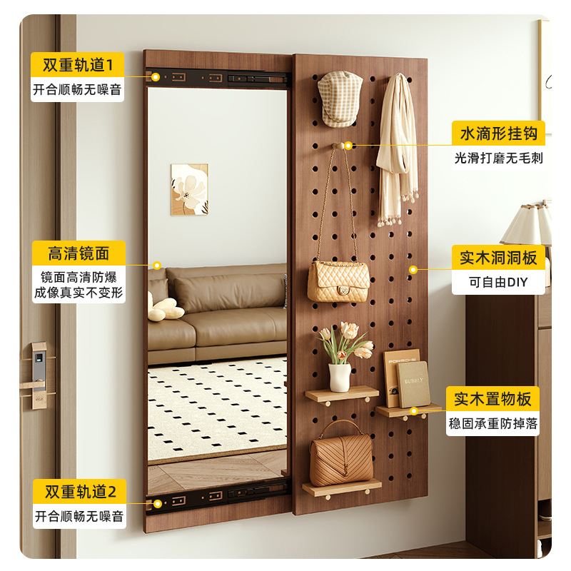 Espejo de cuerpo entero de tablero de agujero de madera maciza Espejo oculto de cuerpo completo Espejo de tocador de puerta de entrada de pared de puerta cerrada