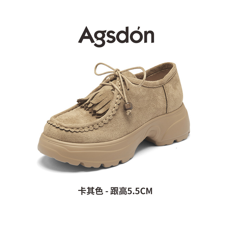 Zapatos de Lefour de fondo grueso para mujeres 2025 nuevos zapatos de caño con bordas retrógradas casuales zapatos de canguro suaves