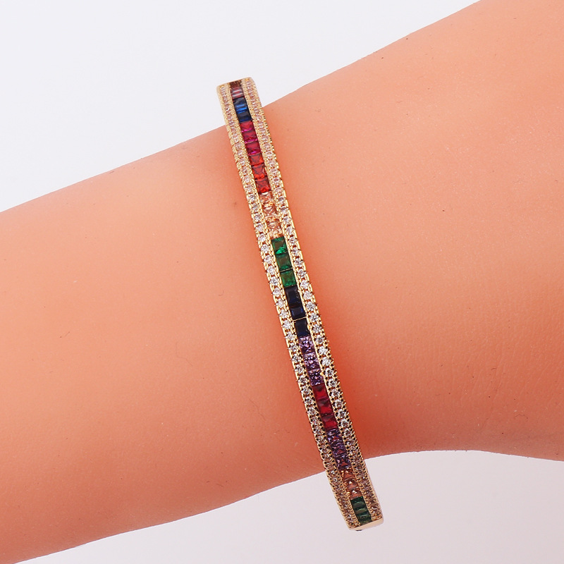 Glam Geometric Copper Bangle Inlay Zircon Copper Bracelets