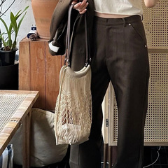 Small Minority Simple Double Strap Mesh Bag Casual Fabric Shopping Bag 2024 New Model Versatile Fashion Large Capacity Shoulder Bag