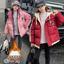儿童假两件加厚外套女童冬季棉衣外套中大童安可拉红冬装棉袄现货