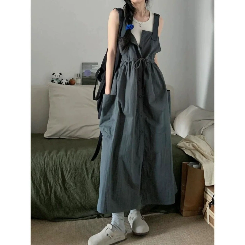 Безрукавный летний комплект (корейский стиль): приталённый топ и длинная юбка, S–3XL