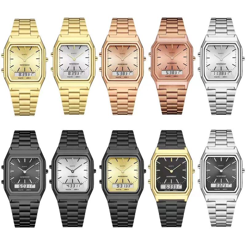 No Mark Aq230W Digital Watch Classic Retro Steel Band Small Gold Watch Wholesale Watch Waterproof Men's Alloy