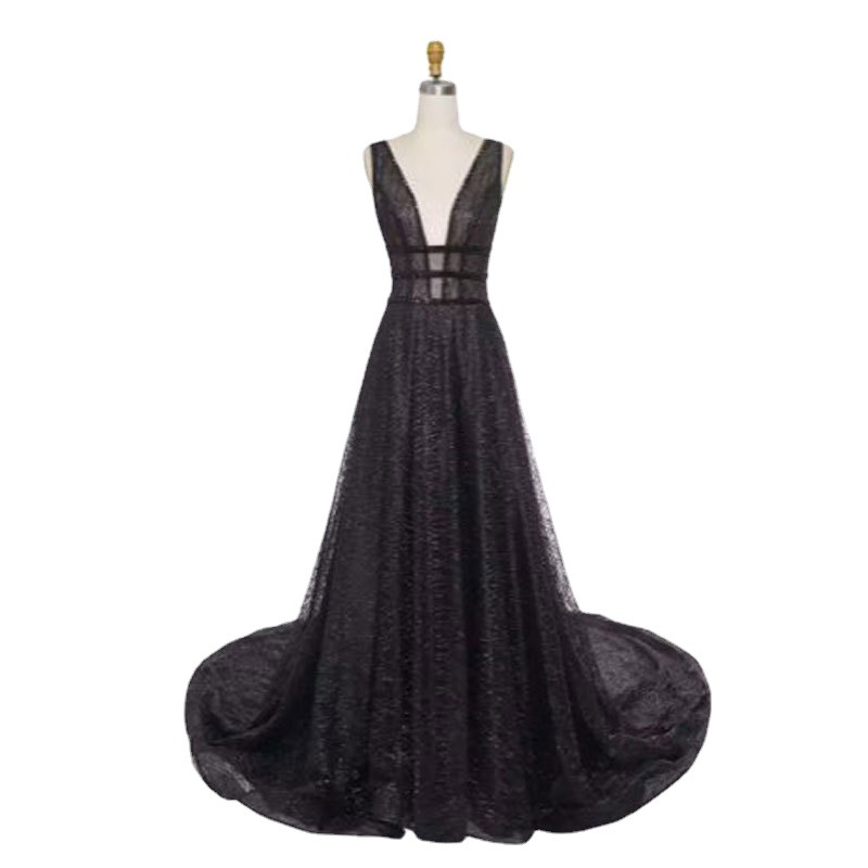 Europa y América del Comercio Exterior Amazon nuevo AliExpress deseo nuevo negro sexy con cuello en V vestido sin mangas de banquete largo image 4