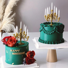 蠟燭臺烘焙歐式浪漫 復古金色塑料創意螺紋燭臺 蛋糕裝飾擺件插件