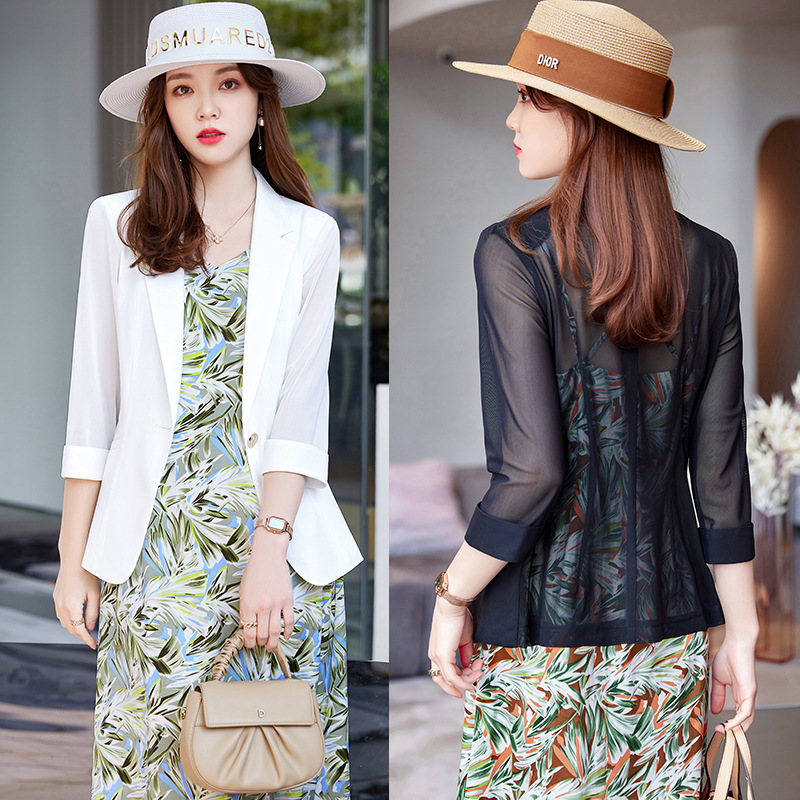 Spring and Summer New Seven-point Sleeve Thin Small Suit Jacket Women's High-end Sense Elegant Professional Slim-fit Mesh Suit