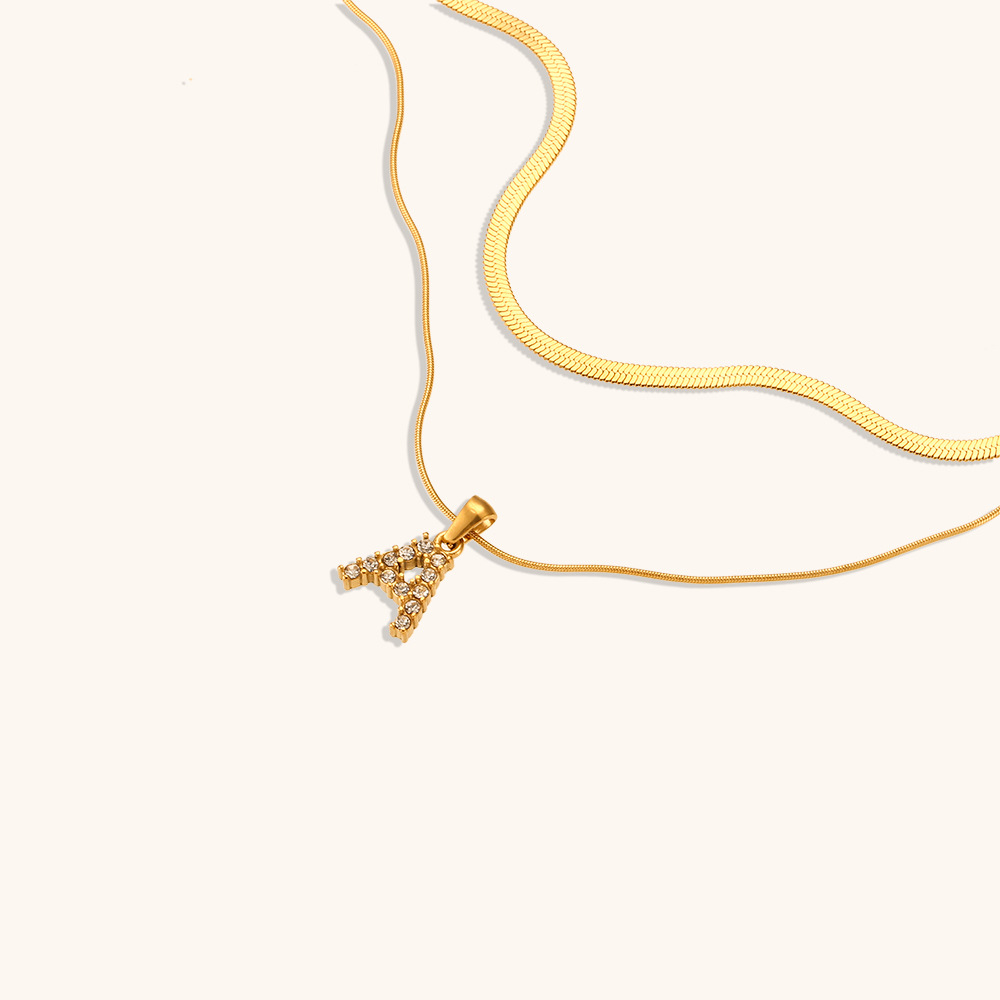 18K Real Gold Plated Plating Material Zircon Inlay Material PVD Coated Real Gold Plated Letter Stainless Steel Vintage Style Waterproof Non Tarnish Pendant Necklace