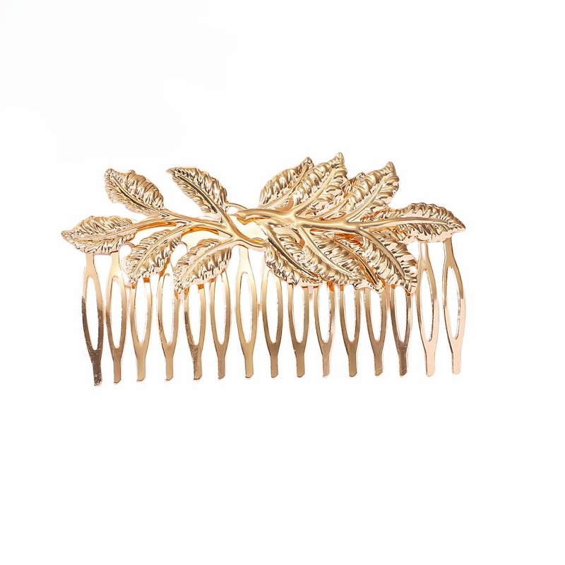 Peine de pelo de hoja de novia europea y americana, tocado de hoja de oro barroco, placa de boda, decoración del cabello, accesorios para damas, horquilla
