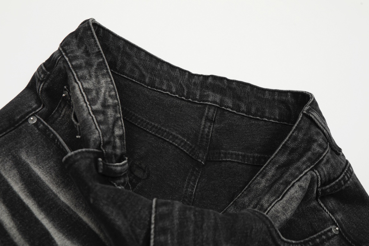 Curved Wash Distressed Slimming Jeans American Style High Street Slightly Flared mid Waist Long Non-Stretch Softener_mkmklike.com