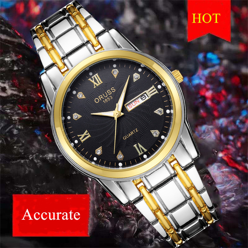 Men's wristwatch double calendar Joker fashion waterproof luminous full-automatic quartz watch steel band low price a generation of hair