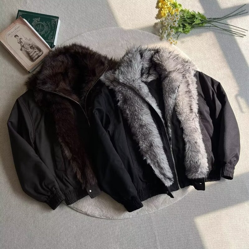 Double-Layered Faux Fur Collar Jacket with Fleece Lining, Men's Winter Cleanfit Thickened Warm Cotton Coat