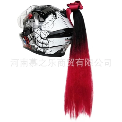 Vehicle Helmet Decoration, Motosiklet dəbilqələri - black-and-red-loose-ponytail-with-bow
