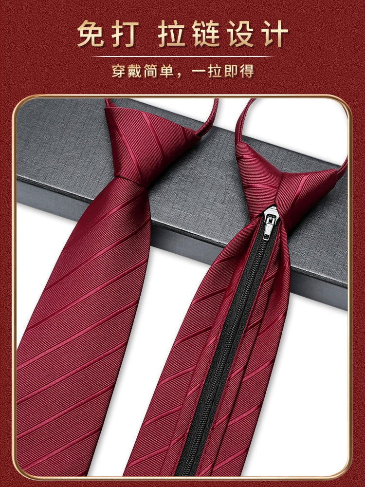 Red tie, classic suit with zipper