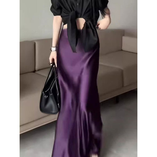 Acetate skirt for women 2025 spring new style French glossy slim slim and drapey comfortable and fashionable fishtail skirt