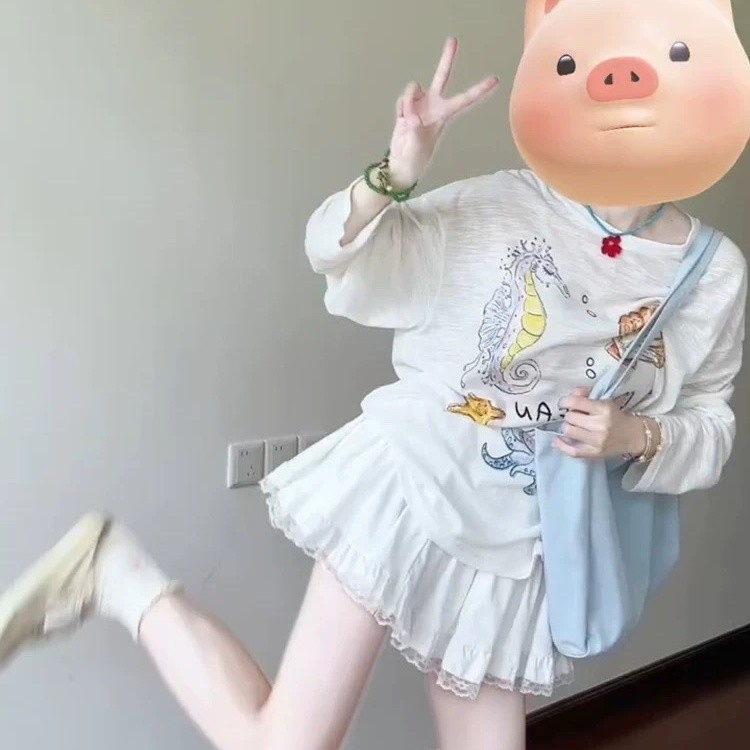 薄款卡通印花长袖防晒罩衫女夏季2025新款百搭慵懒微透中长款上衣|undefined