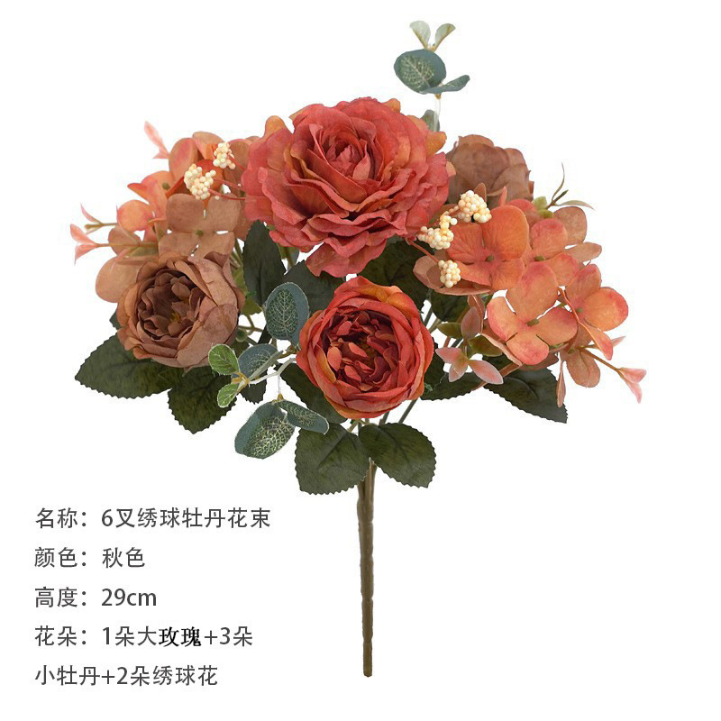 6 fork hydrangea Peony Bouquet autumn color
