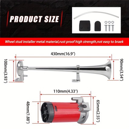 17-inch single-tube air horn 12V airhorn zinc alloy 150dB truck horn train horn dual motor