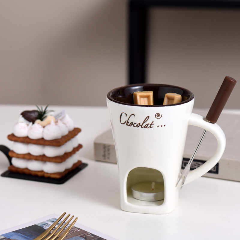 クリエイティブ鍋カップ両耳チョコレート溶解炉チーズチーズ加熱レストラン大型キャンドルセラミックスープカップ|undefined
