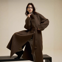 轻奢翻领两穿含驼绒双面呢大衣25秋冬季过膝加长款女式羊毛呢外套