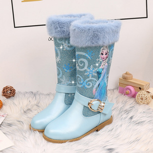 Children's Princess Boots Autumn and Winter Children's Velvet Snow Boots Little Girls Cotton Shoes Baby Warm Shoes Elsa Boots