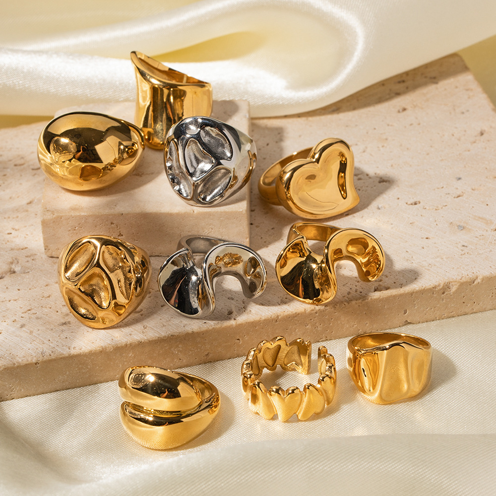21g Weight IG Style Retro Geometric Titanium Steel 18K Gold Plated Women's Rings