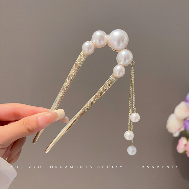 Plato de flores, dispositivo de cabello en forma de U, pinza de cabello para mujeres 2025, nuevo pinza de cabello de alta gama, nuevo estilo chino, pinza de cabello antiguo, tocado antiguo