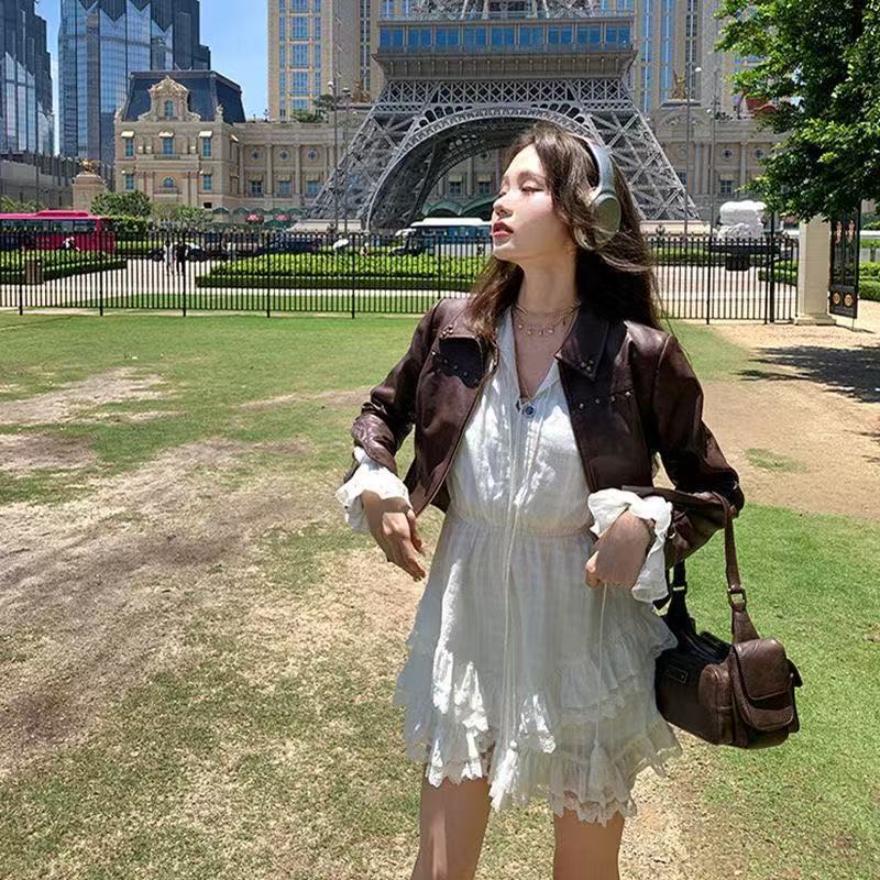 纯潮超仙收腰显瘦长袖连衣裙女春秋季蓬蓬蛋糕裙气质甜美小白裙子|undefined