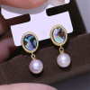 DIY accessories s925 sterling silver retro abalone shell earrings earrings Empty half -finished earrings silver support materials