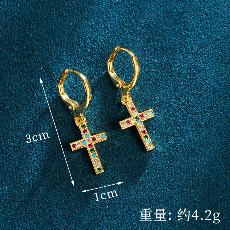 Antiguo collar de cruz de diamantes de estilo europeo y americano de oro de arena Pendientes de diseño femenino Fábrica de joyería de personalidad de todo fósforo al por mayor