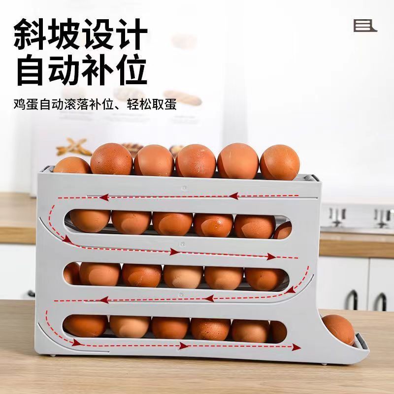 Caja Organizadora de Huevos para Refrigerador de Plástico Rodante Automático