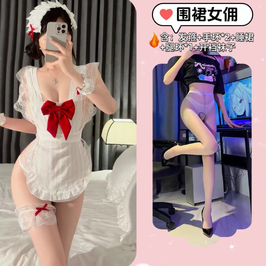 메이드복 + 흰색 바디스타킹