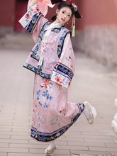 古装旗袍清代女国风汉服古装清宫格格服装清朝旗装印花两件套女装