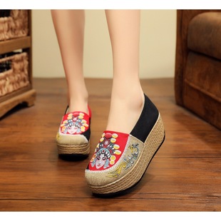 1618-03 New Peking Opera Facial Mask New Autumn Stitching Women's Single Shoes Women's Inner Height Increasing Platform Sole Sports Women's Shoes