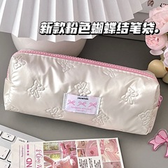 原创蝴蝶结笔袋ins高颜值学生少女文具袋大容量收纳袋化妆包笔袋