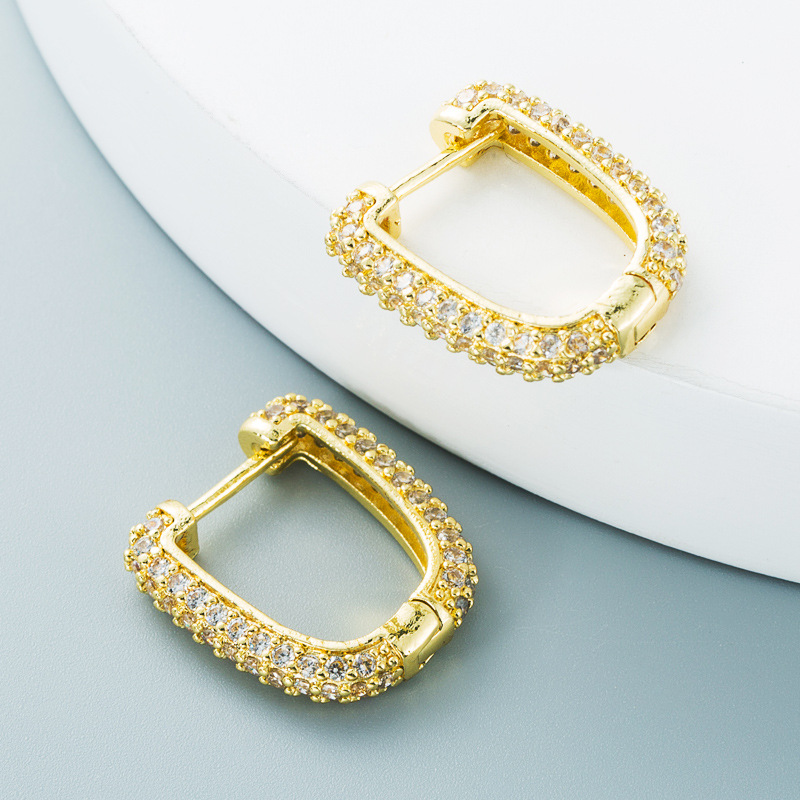 JNihaojewelry wholesale jewelry simple doublesided Ushaped copper inlaid color zircon ear bucklepicture4