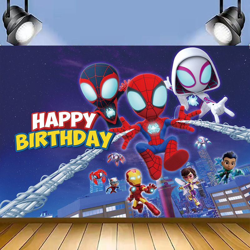 Amazon Spider-man and Magical Friends Birthday Banner Decoration Foreign Trade Photography Background Cloth 5x3ft