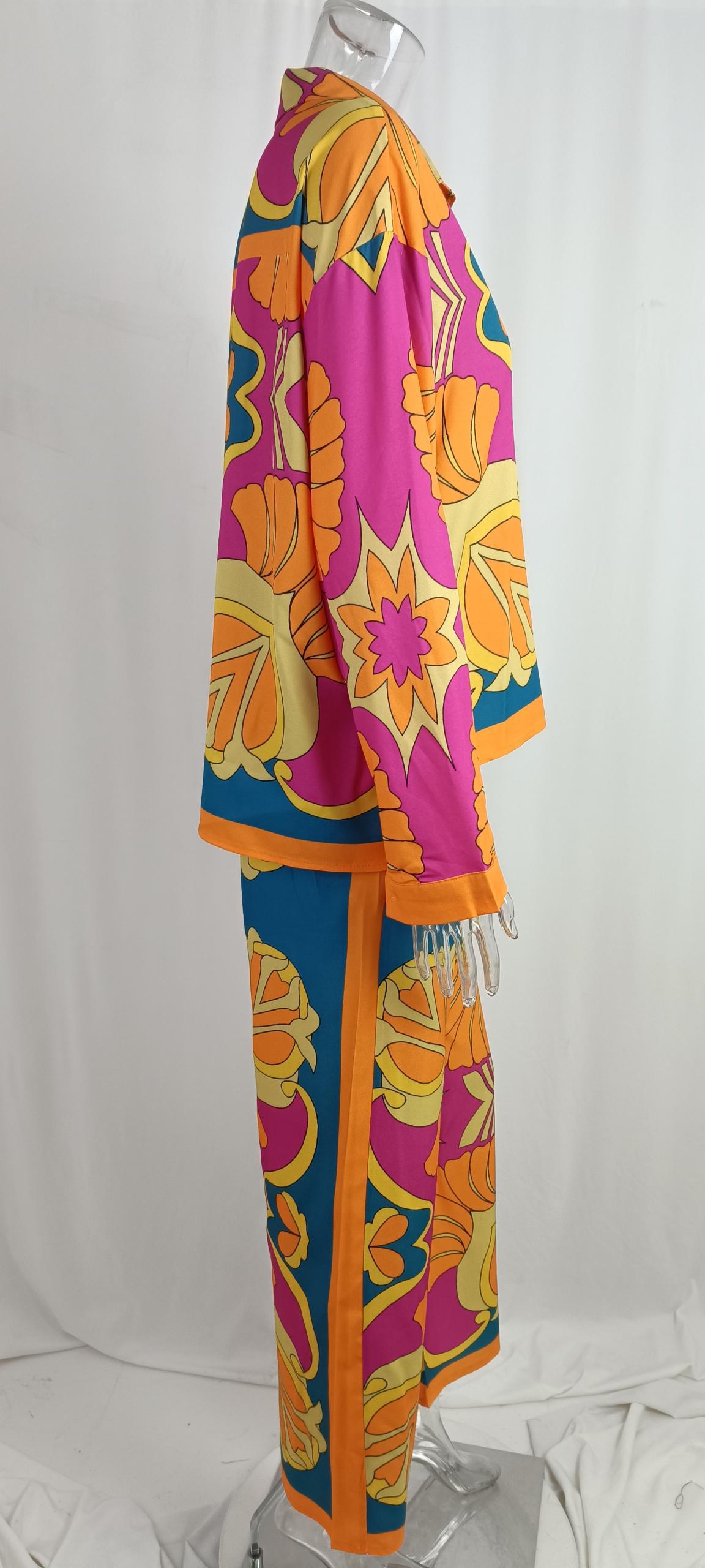 2024 European and American Women's Cross-border Summer Oversized Printed Long Sleeved Shirts, Ethnic Style Pants, Casual Fashion Sets_voghion.com