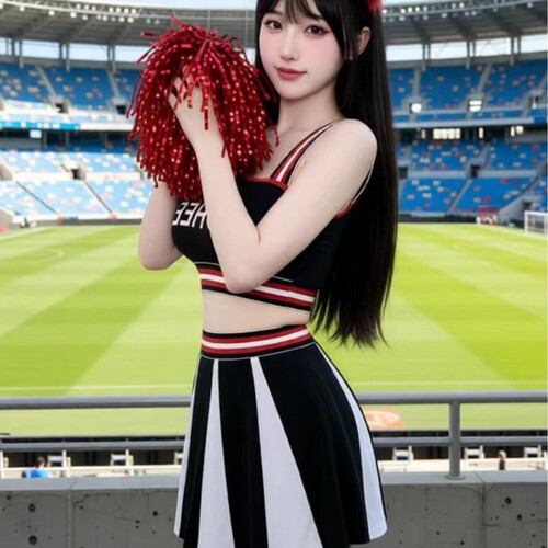 European and American sexy hot girl letter-print contrast-color slim-fit mid-length skirt—cheerleading performance uniform set