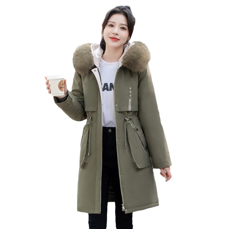 Ropa de algodón mediano y largo para mujeres invierno 2024 nuevo estilo coreano delgado una ropa de tres vestidos para superar la chaqueta de plumón ropa de algodón para mujeres