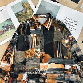 风形港风痞帅男士炸街长袖花衬衫2025春秋季新款小众设计衬衣男潮