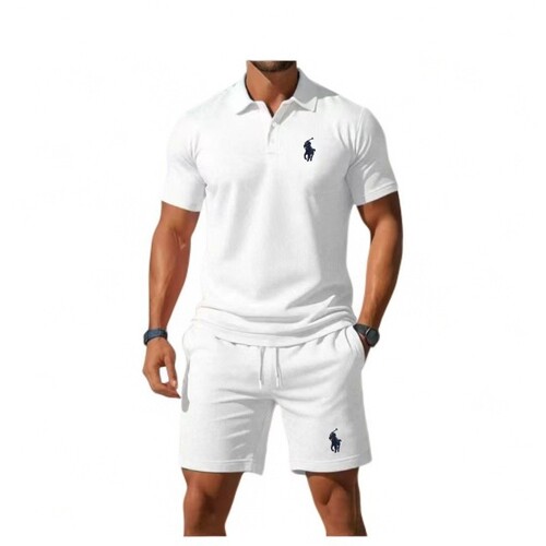 2025 Men's Summer Casual Sports Fitted Collar POLO Shirt Mesh Short-Sleeve Shorts Set