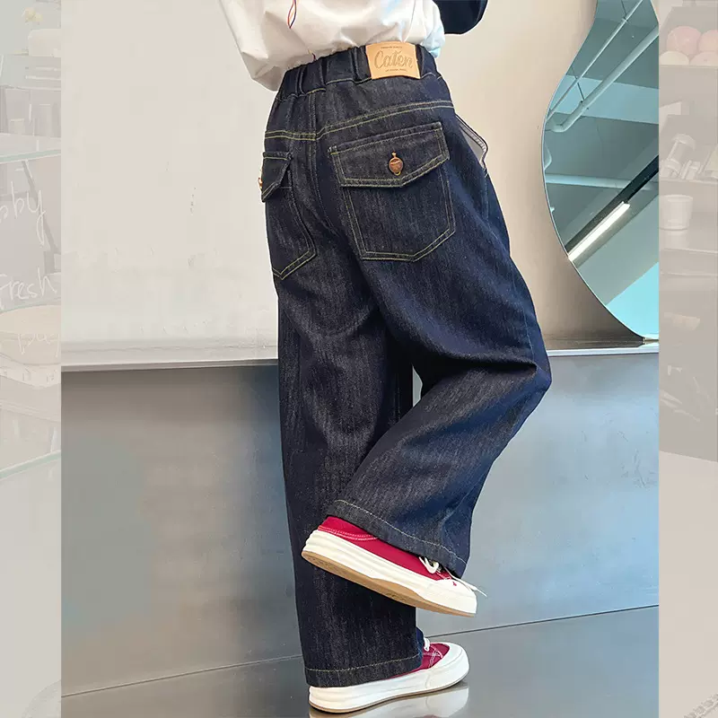女童直筒牛仔裤儿童洋气潮搭长裤大童休闲裤子女孩2025春秋装新款