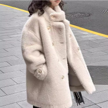 女童皮毛一体外套冬季水貂绒仿皮草新款女宝中长款羊羔毛毛呢大衣